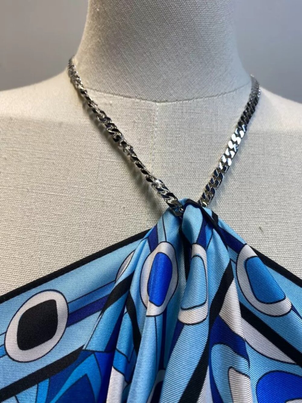 NWT Emilio Pucci Blue Geometric Silk Halter Top & Skirt Set - Picture 3 of 16